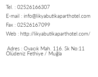 Likya Butik Apart Hotel iletiim bilgileri